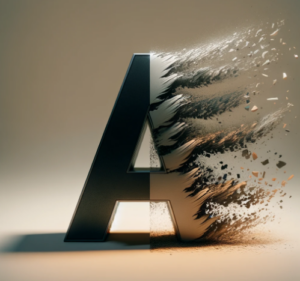 Illustration abstraite du principe de non-contradiction montrant la lettre 'A' se transformant en son opposé, représentant le concept 'A n'est pas non-A'