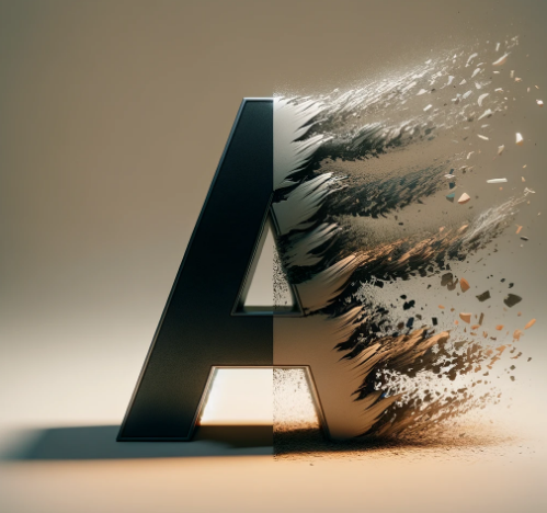 Illustration abstraite du principe de non-contradiction montrant la lettre 'A' se transformant en son opposé, représentant le concept 'A n'est pas non-A'